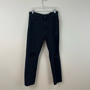 Princess Polly Black Denim Distressed Mom Straight Leg Jeans Size 8